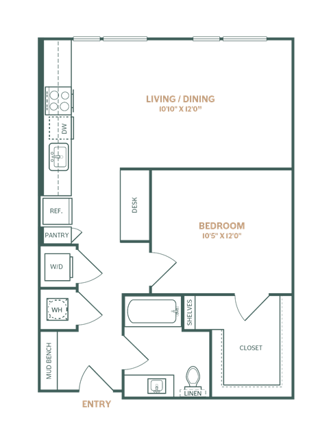a floor plan of a small apartment with a bedroom and a living room